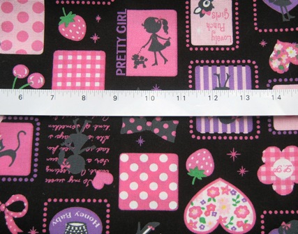 KAWAII PRETY GIRL BLACK PINK JAPANESE COTTON FABRIC-supplies,comercial,sewing,fabric,pattern,handmade,children custom,dress,pants,applique,vintage,tutorial knitting,neddles,owls,japanese,kawaii,fabric,cotton fabric,cotton,ribbon,bows,hair clips,hair accessories,toddles,baby shower,girl,summer,tunic,wallet,purse,buttons,thread,international shipping,free shipping,flat rate