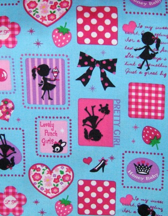 KAWAII PRETY GIRL BLUE AND PINK JAPANESE COTTON FABRIC-supplies,comercial,sewing,fabric,pattern,handmade,children custom,dress,pants,applique,vintage,tutorial knitting,neddles,owls,japanese,kawaii,fabric,cotton fabric,cotton,ribbon,bows,hair clips,hair accessories,toddles,baby shower,girl,summer,tunic,wallet,purse,buttons,thread,international shipping,free shipping,flat rate