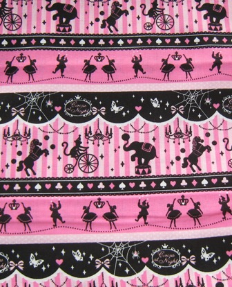 CIRCUS AT NIGHT HOT PINK BLACK JAPANESE COTTON FABRIC-supplies,commercial,sewing,fabric,pattern,handmade,children custom,dress,pants,applique,vintage,tutorial knitting,neddles,owls,japanese,kawaii,fabric,cotton fabric,cotton,ribbon,bows,hair clips,hair accessories,toddles,baby shower,girl,summer,tunic,wallet,purse,buttons,thread,international shipping,free shipping,flat rate