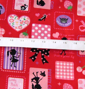 KAWAII PRETY GIRL RED JAPANESE COTTON FABRIC-supplies,commercial,sewing,fabric,pattern,handmade,children custom,dress,pants,applique,vintage,tutorial 
