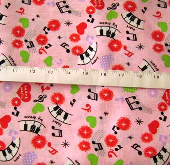 MUSIC NOTES AND HEARTS PINK JAPANESE COTTON FABRIC-supplies,commercial,sewing,fabric,pattern,handmade,children custom,dress,pants,applique,vintage,tutorial 