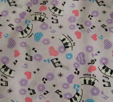MUSIC NOTES AND HEARTS LILAC JAPANESE COTTON FABRIC-supplies,commercial,sewing,fabric,pattern,handmade,children custom,dress,pants,applique,vintage,tutorial 