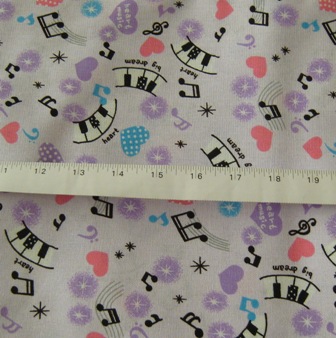 MUSIC NOTES AND HEARTS LILAC JAPANESE COTTON FABRIC-supplies,commercial,sewing,fabric,pattern,handmade,children custom,dress,pants,applique,vintage,tutorial 