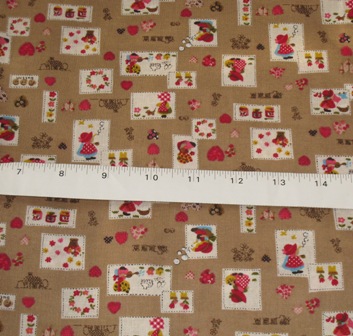 BROWN SUNBONNET JAPANESE COTTON FABRIC-supplies,commercial,sewing,fabric,pattern,handmade,children custom,dress,pants,applique,vintage,tutorial knitting,neddles,owls,japanese,kawaii,fabric,cotton fabric,cotton,ribbon,bows,hair clips,hair accessories,toddles,baby shower,girl,summer,tunic,wallet,purse,buttons,thread,international shipping,free shipping,flat rate