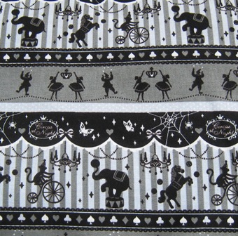 CIRCUS AT NIGHT BLACK JAPANESE COTTON FABRIC-supplies,comercial,sewing,fabric,pattern,handmade,chilndren custom,dress,pants,applique,vintage,tutorial knitting,neddles,owls,japanese,kawaii,fabric,cotton fabric,cotton,ribbon,bows,hair clips,hair accessories,toddles,baby shower,girl,summer,tunic,wallet,purse,buttons,thread,international shipping,free shipping,flat rate
