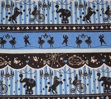 CIRCUS AT NIGHT BLUE JAPANESE COTTON FABRIC-supplies,commercial,sewing,fabric,pattern,handmade,children custom,dress,pants,applique,vintage,tutorial knitting,neddles,owls,japanese,kawaii,fabric,cotton fabric,cotton,ribbon,bows,hair clips,hair accessories,toddles,baby shower,girl,summer,tunic,wallet,purse,buttons,thread,international shipping,free shipping,flat rate