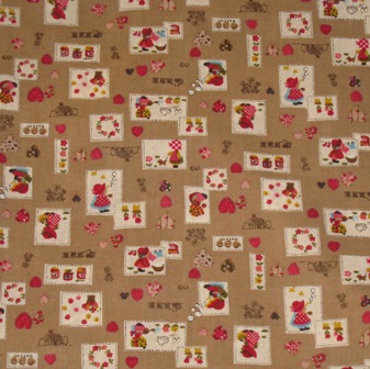 BROWN SUNBONNET JAPANESE COTTON FABRIC-supplies,commercial,sewing,fabric,pattern,handmade,children custom,dress,pants,applique,vintage,tutorial knitting,neddles,owls,japanese,kawaii,fabric,cotton fabric,cotton,ribbon,bows,hair clips,hair accessories,toddles,baby shower,girl,summer,tunic,wallet,purse,buttons,thread,international shipping,free shipping,flat rate