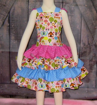 Hot Pink and Blue Double bow Ruffle Dress.