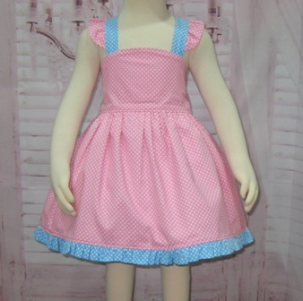 Pink and Blue  Polka Dots Pinafore Dress Bloomer Set