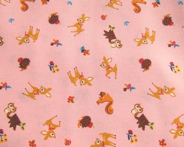 PINK DEER OWL AND FRIENDS JAPANESE COTTON FABRIC