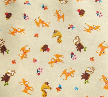 TAN DEER OWL AND FRIENDS JAPANESE COTTON FABRIC