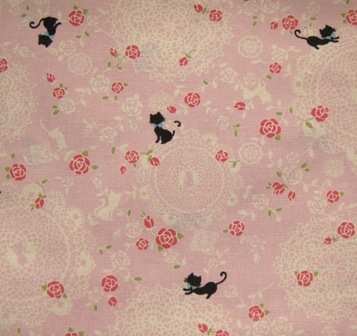 ROSES AND CATS JAPANESE COTTON FABRIC