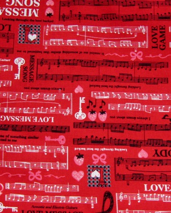 RED MUSICAL NOTES JAPANESE COTTON FABRIC