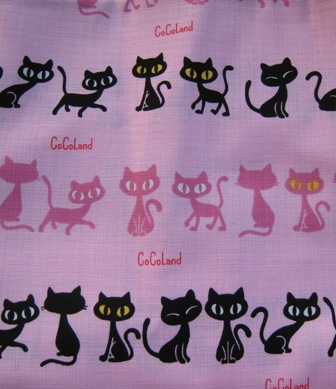 Pink and Black Cats Japanese Cotton Fabric
