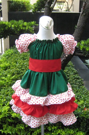 Custom Boutique Triple Ruffles Green White And Red Peasant Dress