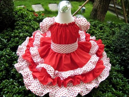 Custom Boutique Triple Ruffles White And Red Peasant Dress