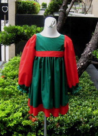 Green And Red Long Sleeve Dress.