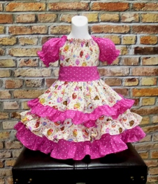 Cupcakes And Hot Pink Polka Dots Triple Ruffle Peasant Dress
