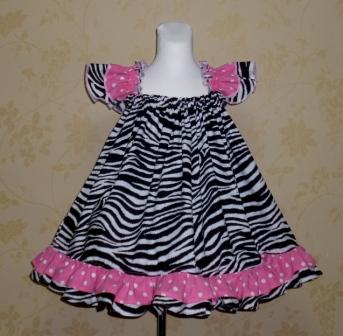 Zebra Pink polka Dots Baby Doll Style  Dress